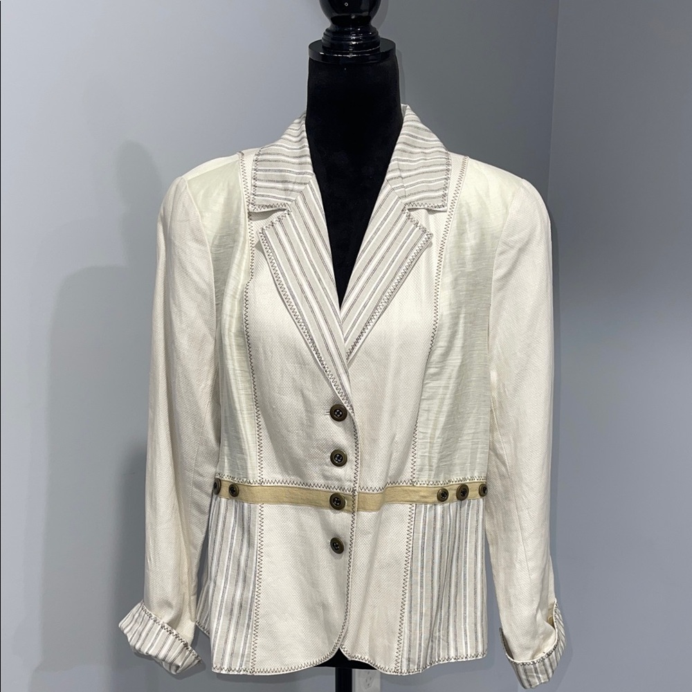 Coldwater Creek Cream Linen blend Blazer with Button Accents size 16 women’s